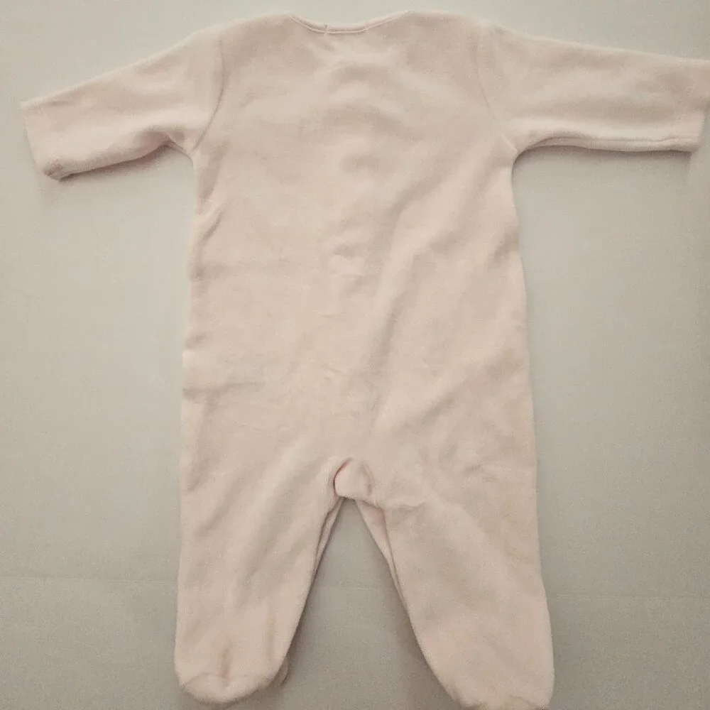 Kissy Kissy Premier Pink Embroidered Pima Cotton Velour Footie Size 0-3 - Picture 2 of 7